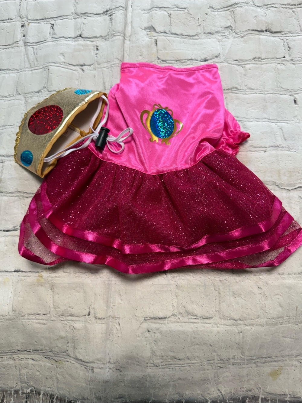 Pet Warrior Dog Costume Princess Hot pink Dress with Crown. Halloween costume.